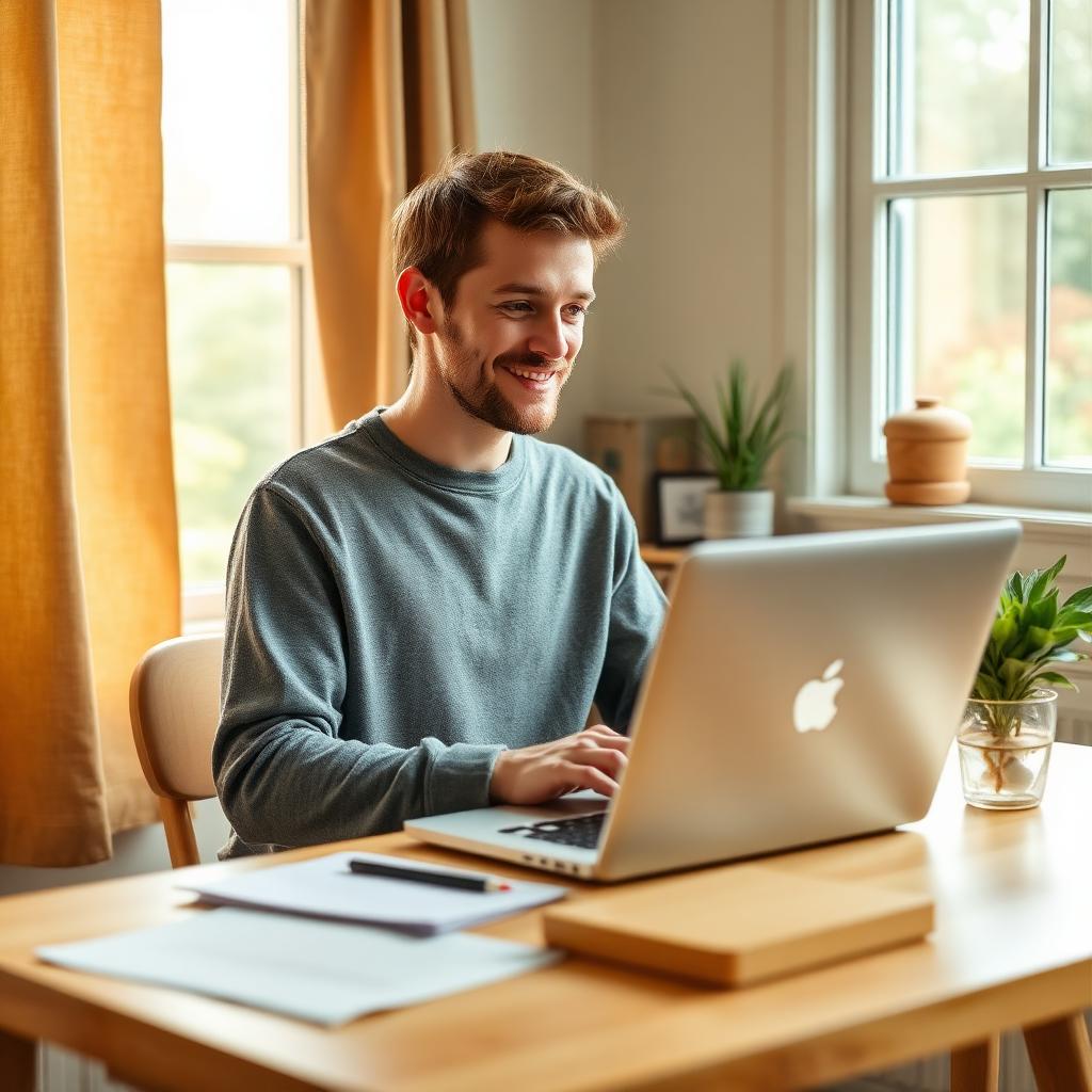 Pessoa trabalhando em um notebook em casa